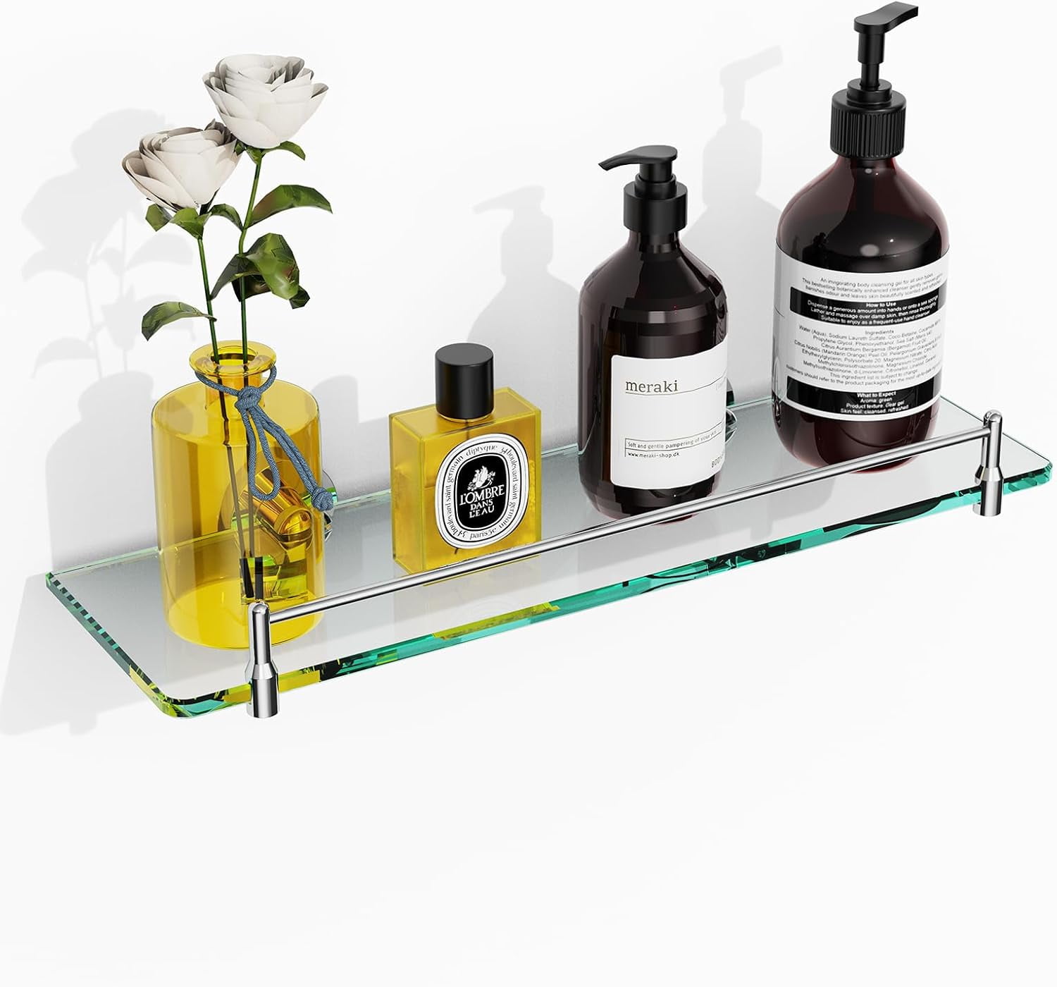 Brushed Nickel Floating Glass Shelves - 20-Inch Stainless Steel ...