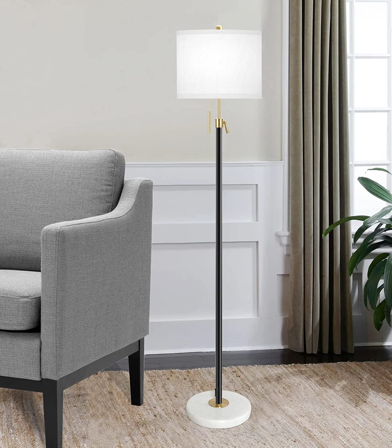 Brushed Nickel Floor Lamp for Living Room, Adjustable Height Standing