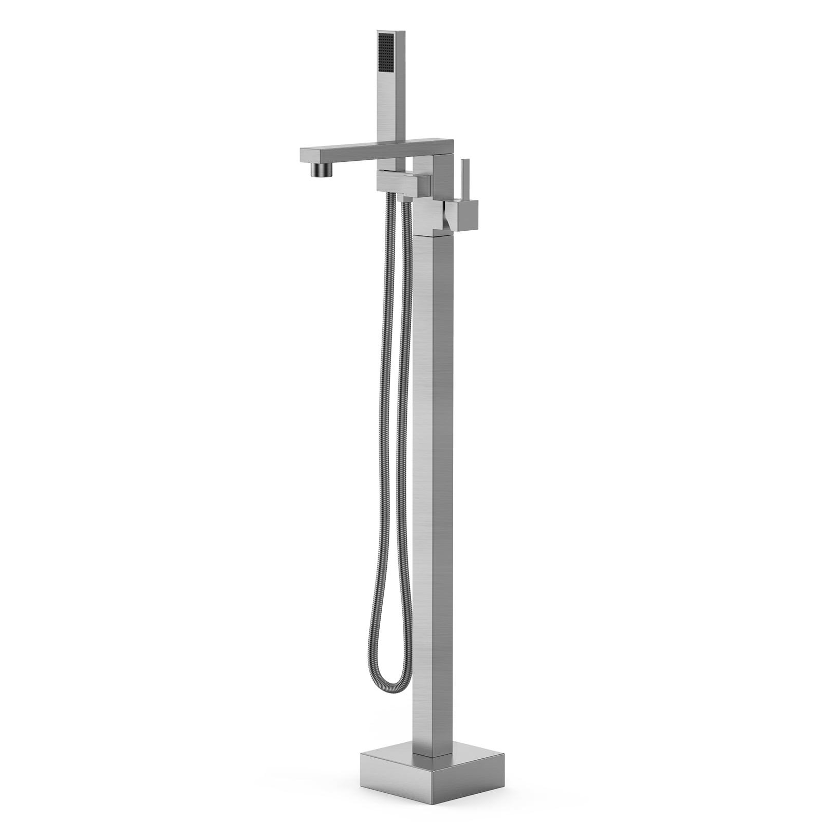 Brushed Nickel Freestanding Bathtub Faucet, Floor Mount Tub Filler,Standing Tub Faucet,Single Handle Brass Tap with Handheld Shower and Swivel Mixer Spout