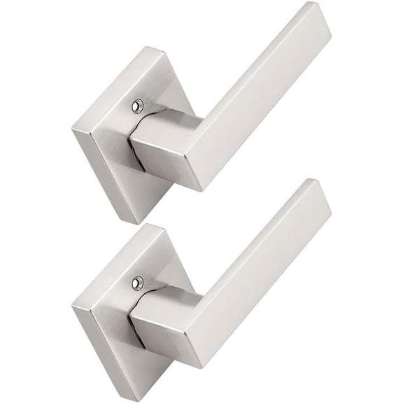 Brushed Nickel Half Dummy Levers, Square Non-Turning Door Knobs for Left or Right Handed Doors, Interior Inactive Door Handle for Closet or Pantry (2 Pack, Single Side, Exposed Screws)
