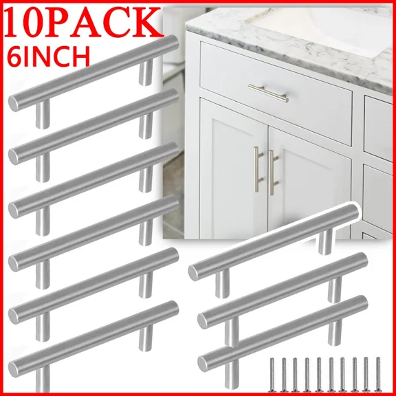 Brushed Nickel Kitchen Cabinet Pulls Stainless Steel Drawer T Bar Handles 6Inch