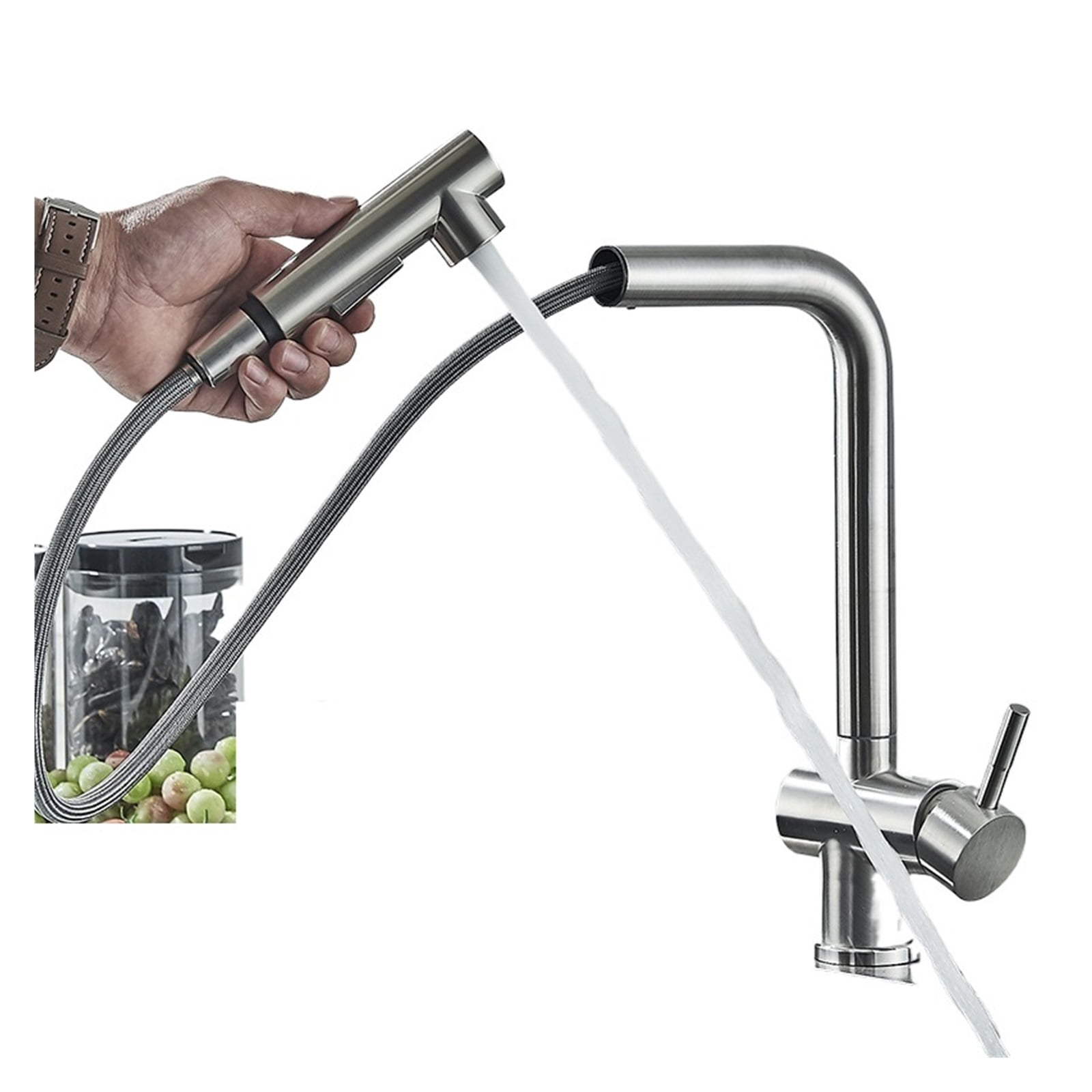Brushed Nickel Kitchen Faucet, Cold Hot Water Mixer Crane Tap, Sprayer