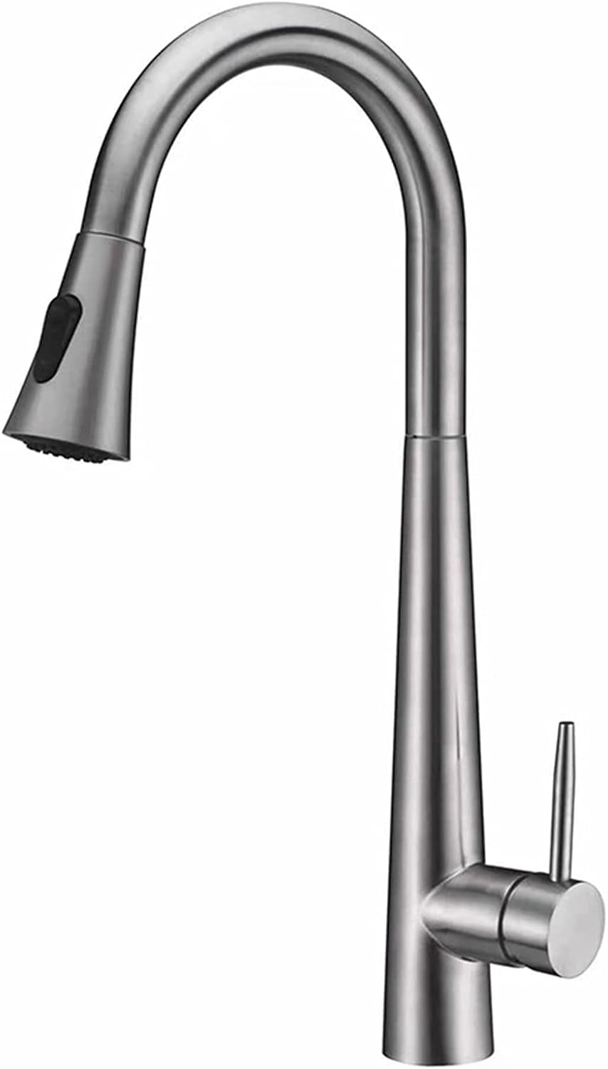 White High-Arc Kitchen Faucet With Pull-Down Sprayer - Single Handle, 2 Spray Modes, Stainless Steel