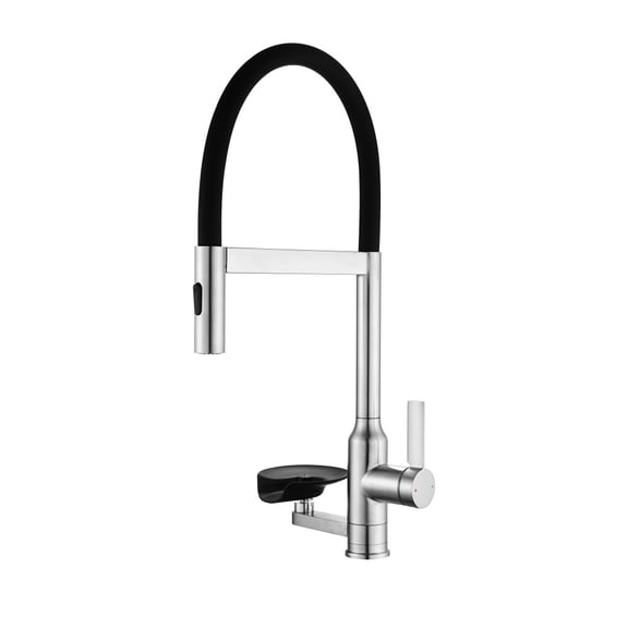 Brushed Nickel Kitchen Faucet with Magnetic Pull-Out Sprayer  High-Arc Gooseneck, 360 Swivel, 2 Spray Modes (Stream/Spray), Press-Type Glass Rinser, Single Handle for Deck Mount