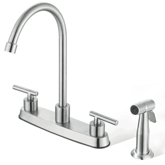 Brushed Nickel Kitchen Faucet with Side Sprayer - 3 Or 4 Hole RV Sink Faucet, High Arc Spout for Easy Cleaning, Includes Mounting Hardware & Supply Lines