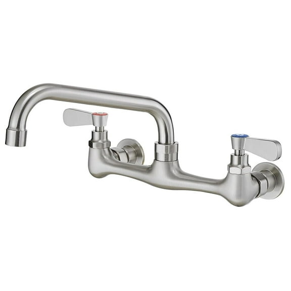 Brushed Nickel Kitchen Faucet Wall Mount Commercial Sink Faucet Dual Handle Mixer Swivel Spout