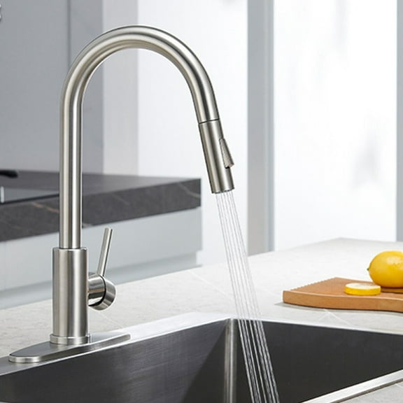 Brushed Nickel Kitchen Sink Faucet Pull Down Sprayer Single Handle Swivel Mixer
