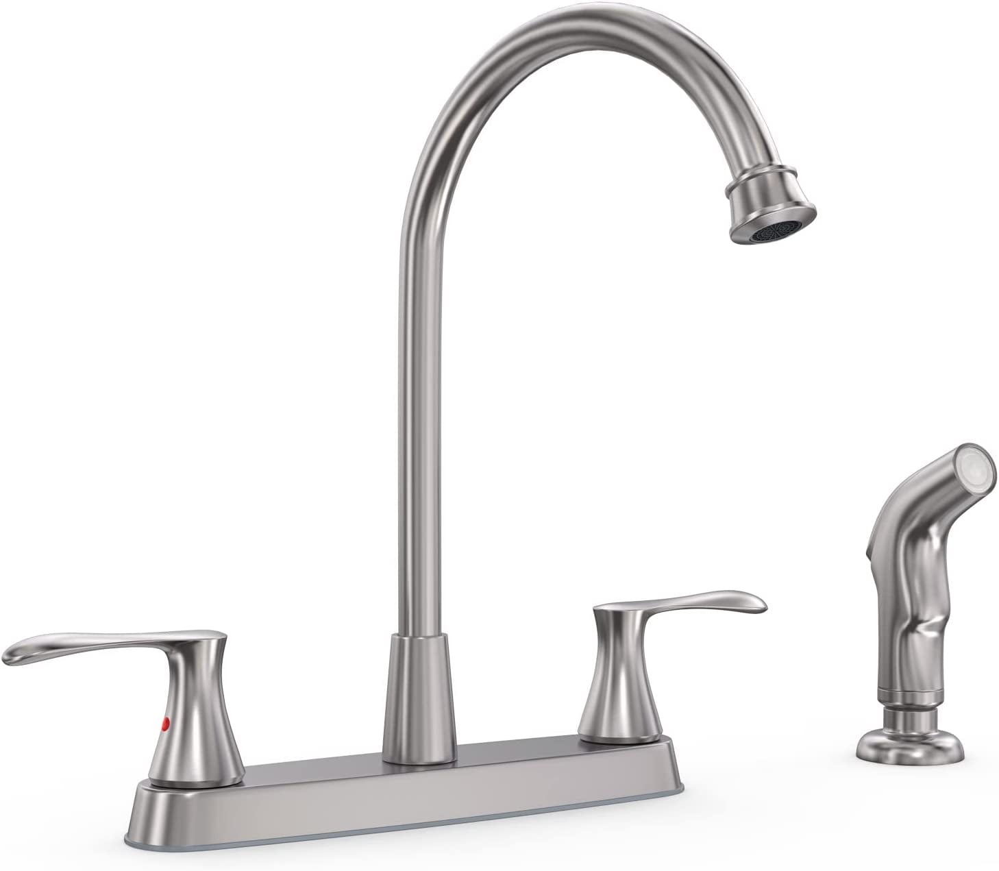 Brushed Nickel Kitchen Sink Faucet with Side Sprayer, Two Handle High ...