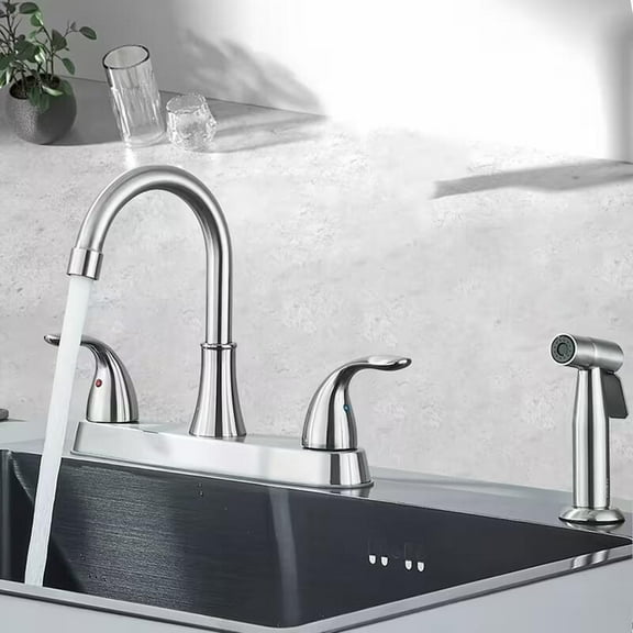 Brushed Nickel Kitchen Sink Faucet with Sprayer 3 Hole Stainless Steel Mixer Tap