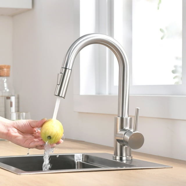 Brushed Nickel Mini Bar Prep Faucet with Pull Down Sprayer for Bathroom and Kitchen Sink