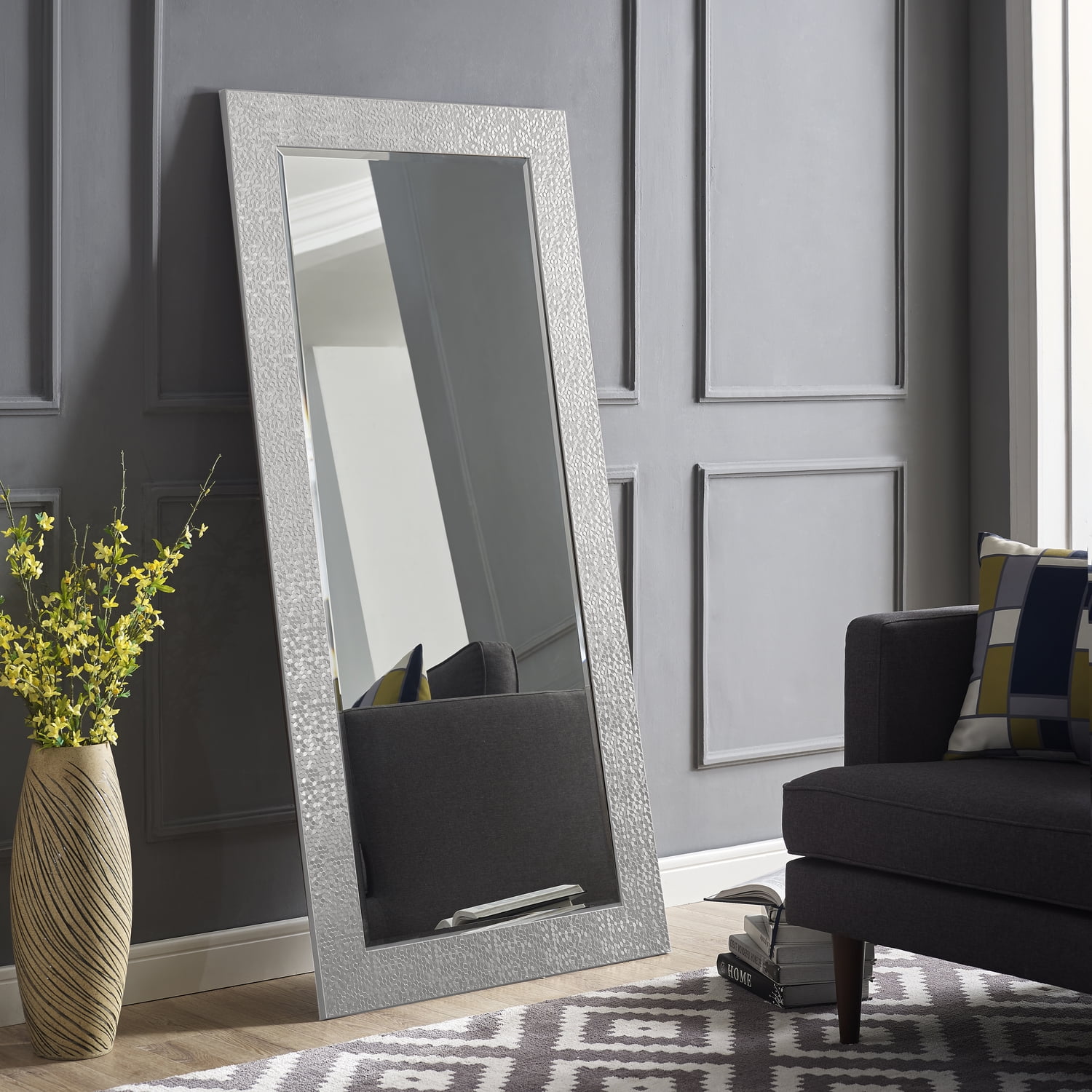 Silver Mosaic Finish, Brushed Nickel Mirror, Rectangular Silver Mosaic Finish, Brushed Nickel Mirror, Rectangular