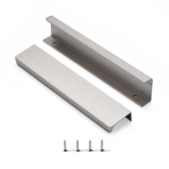 Brushed Nickel Pack of 6 and 10 Edge Finger Pulls for Cabinets Kitchen Invisible Hardware Concealed Aluminum Hidden Pull Drawer Handles Easy to Install 11.81“, 6.3”, 5“, 4.72”, 3.15“ Overall Length