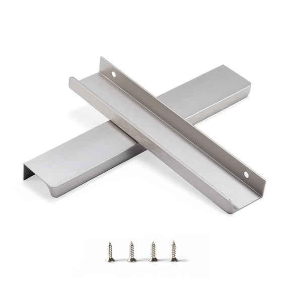 Brushed Nickel Pack of 6 and 10 Edge Finger Pulls for Cabinets Kitchen Invisible Hardware Concealed Aluminum Hidden Pull Drawer Handles Easy to Install 11.81“, 6.3”, 5“, 4.72”, 3.15“ Overall Length