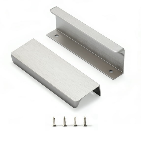 Brushed Nickel Pack of 6 and 10 Edge Finger Pulls for Cabinets Kitchen Invisible Hardware Concealed Aluminum Hidden Pull Drawer Handles Easy to Install 11.81“, 6.3”, 5“, 4.72”, 3.15“ Overall Length