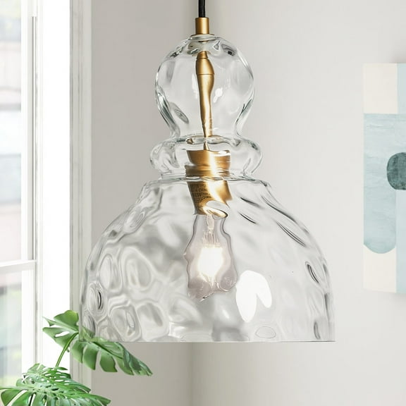 Brushed Nickel Pendant Light for Kitchen Island Hammered Glass Pendant Island Light 10inch Modern Glass Pendant Lights for Kitchen Sink Dining Room Hallway Entrance