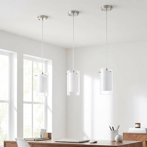 Brushed Nickel Pendant Light for Kitchen Island, Adjustable Height, Hanging Ceiling Light Fixture