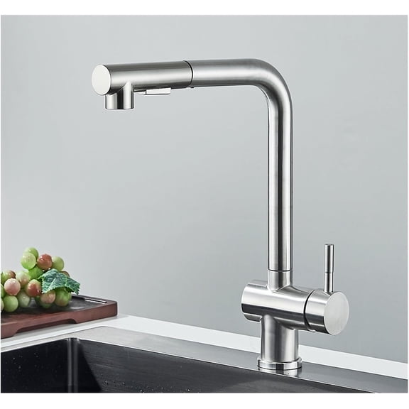 Brushed Nickel Pull Out Kitchen Sink Faucet High Pressure Two Model Stream Sprayer Nozzle Stainless Steel Tap Deck Install