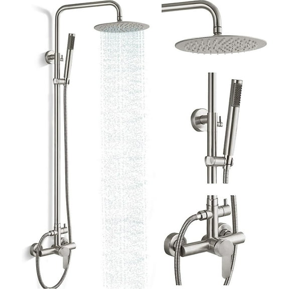 Brushed Nickel Rain Shower Faucet set Exposed Shower System Kit with Hand Shower