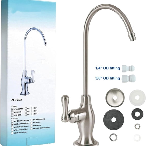 Brushed Nickel Reverse Osmosis Faucet, NonAir Gap for Under Sink Water Filtration System, RO System Drinking Water Faucet
