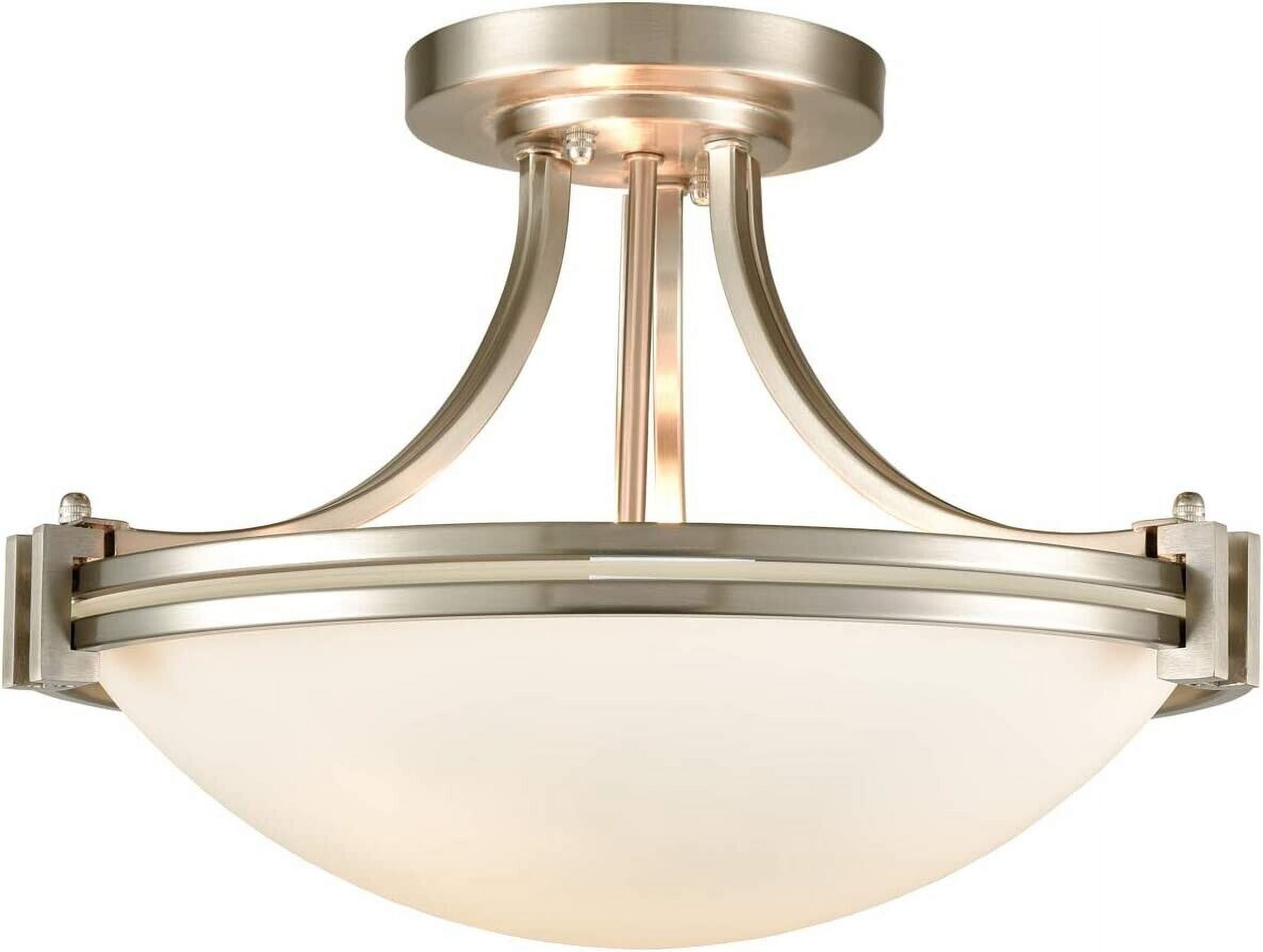 Brushed Nickel Semi Flush Mount Ceiling Light with White Glass Shade