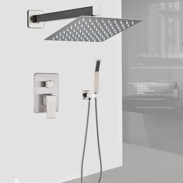 Brass Handle, Brushed Nickel Shower Faucet Set, 12'' Rainfall Shower ...