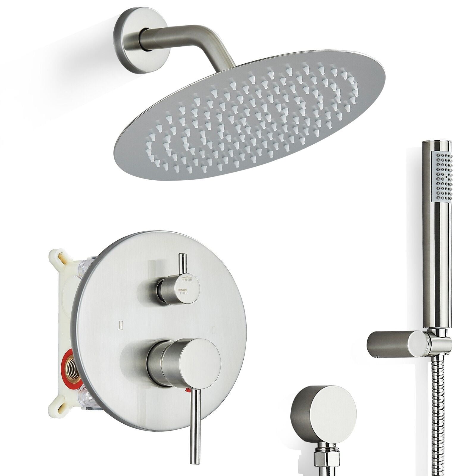 Brushed Nickel Shower Faucet with Valve 8inch Round Head Combo Shower Set System