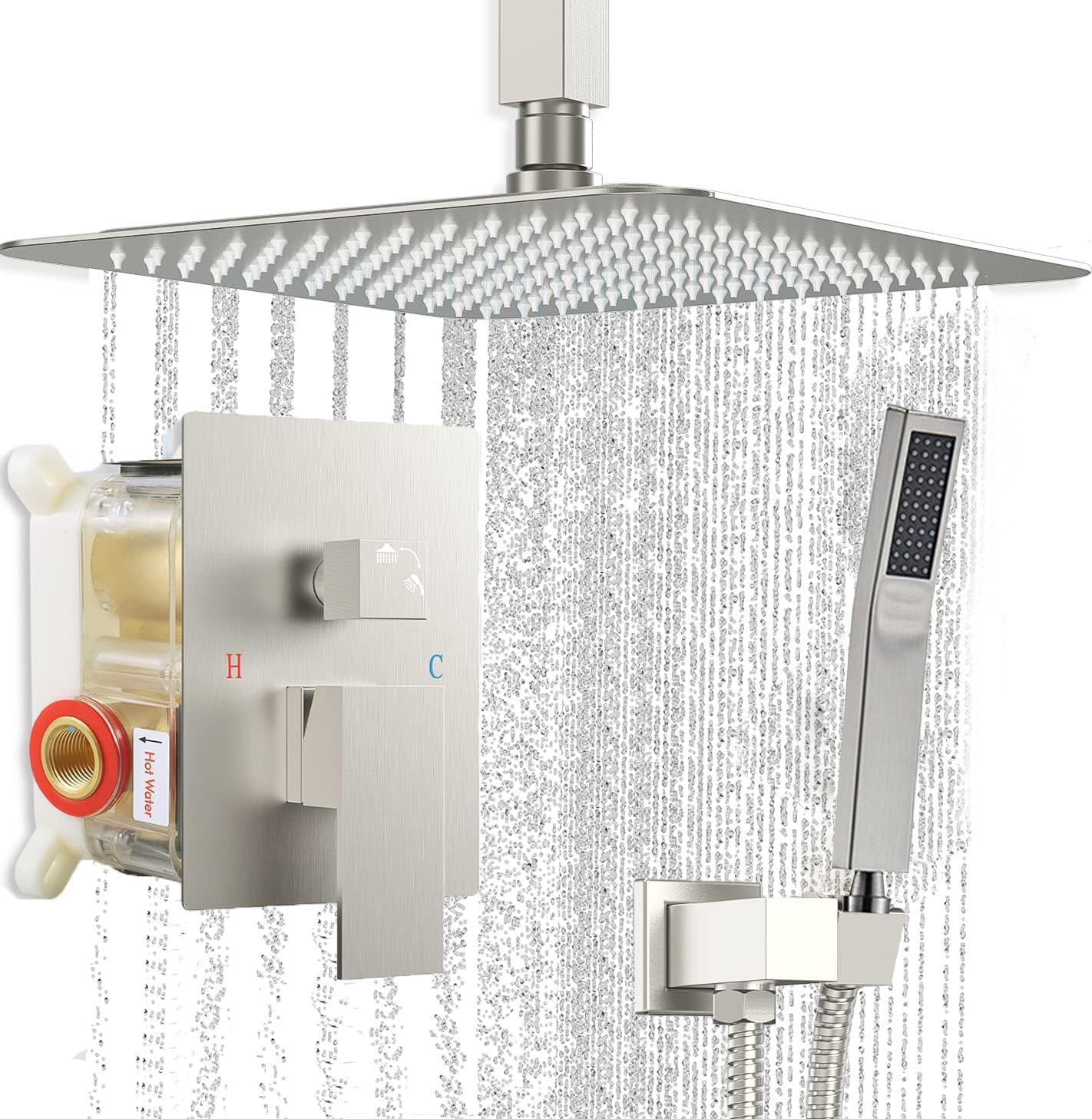 Brushed Nickel Shower System, Bathroom 8 Inches Rain Shower Head with Handheld