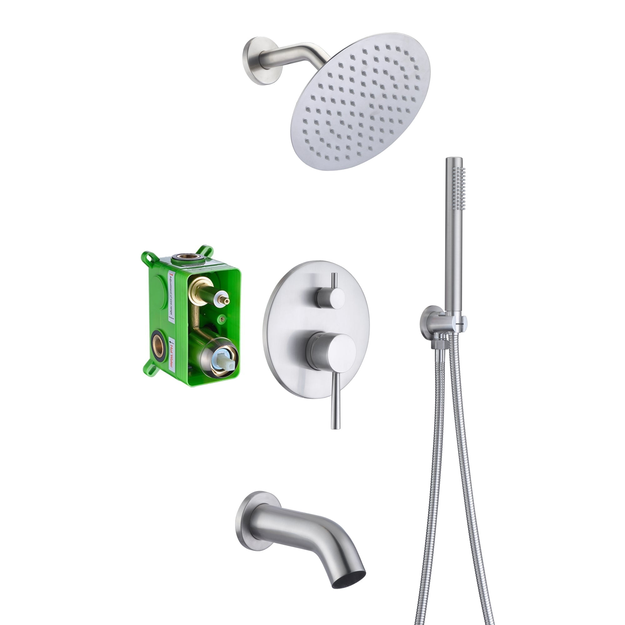 SUMERAIN Brushed Nickel Shower Faucet Set with Tub Spout, Rainfall Shower System with 8 Inches Rain Shower and Handheld