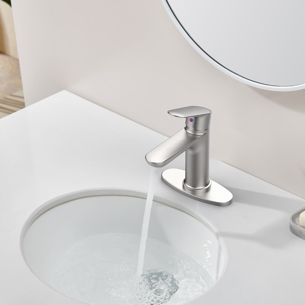 Brushed Nickel Single Handle Bathroom Faucet with Deck For 1 or 3 Holes,Laundry Vanity Sink Faucet with Two 9/16" Hoses