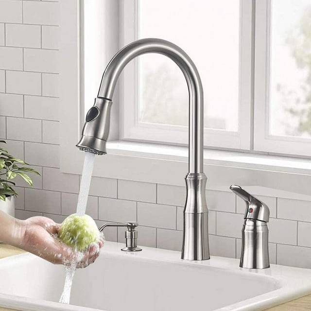 Brushed Nickel Single Handle High Arc Kitchen Sink Faucet with Pull