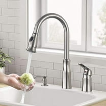 Brushed Nickel Single Handle High Arc Kitchen Sink Faucet with Pull Down Sprayer Soap Dispenser