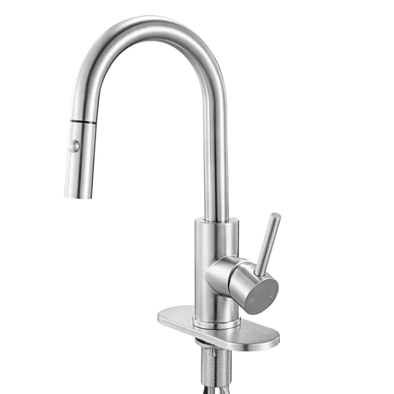 Brushed Nickel Single Handle Sink Faucet with Pull Down Sprayer for Kitchen,Bathroom,RV and Bar Sink-Dual Stream and Spray Modes,Leak-Proof Design