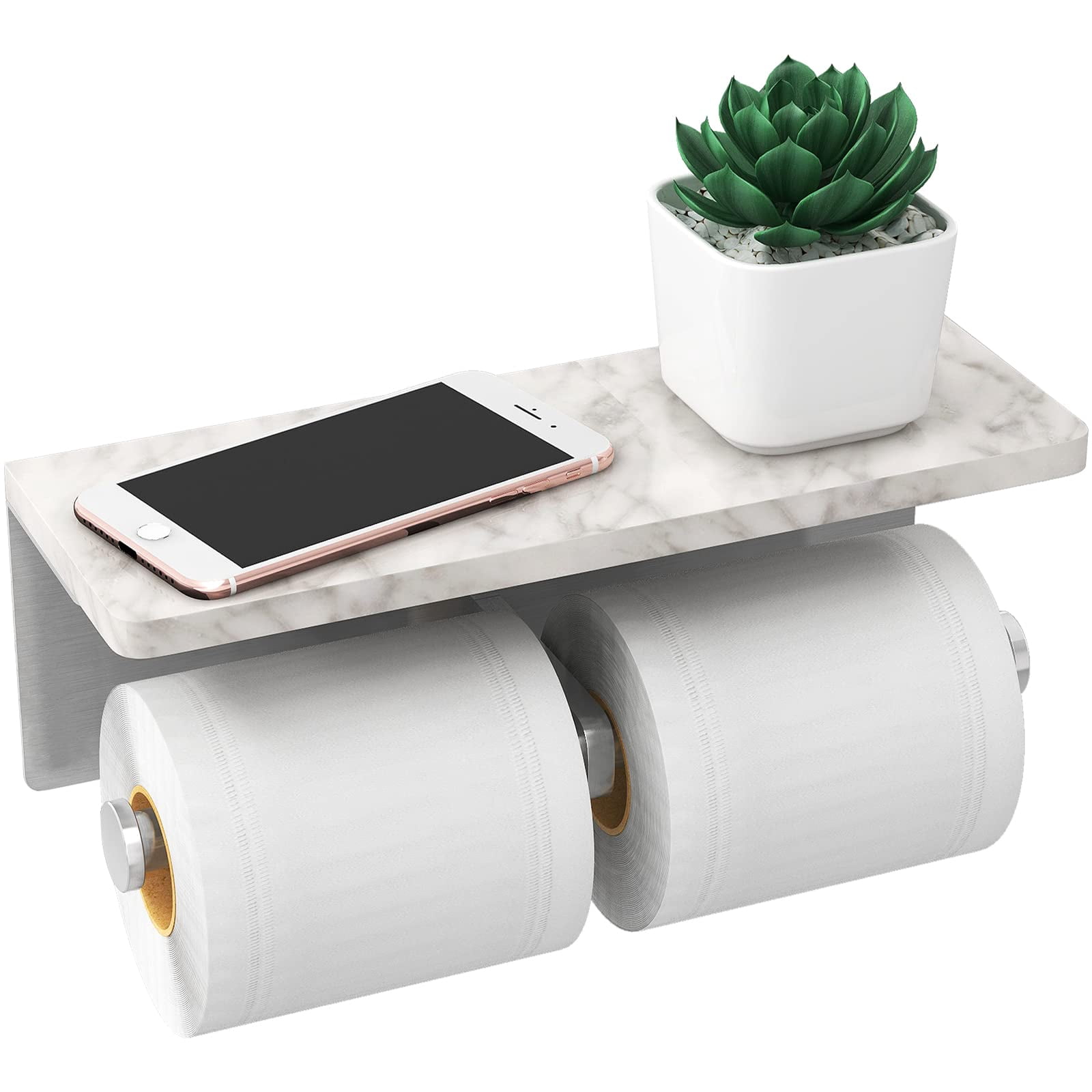 Brushed Nickel Toilet Paper Holder with Shelf, New Upgrade Double ...