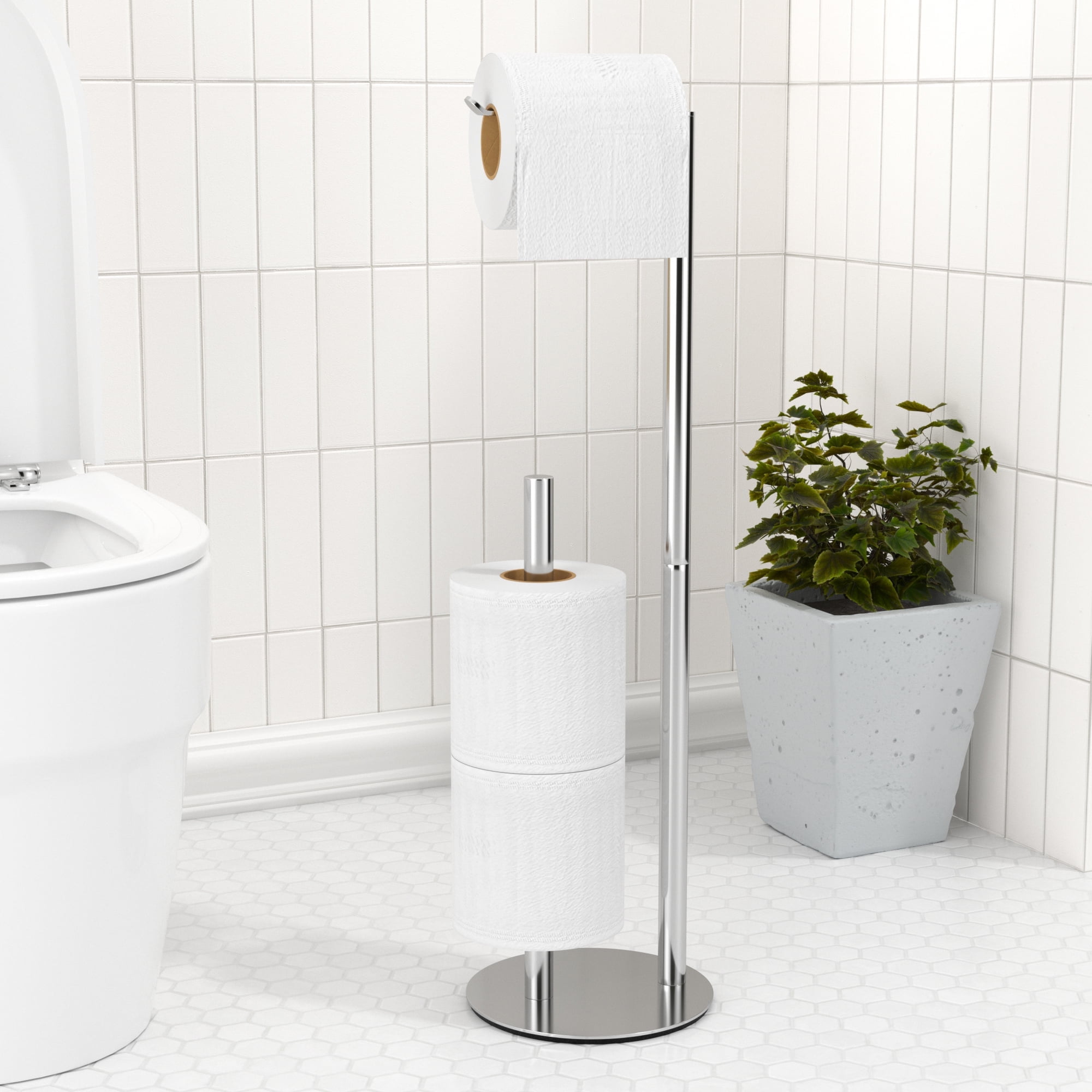 プランと料金 Freestanding Toilet Paper Holder, Brushed Nickel, Stainless RestroomFixtures