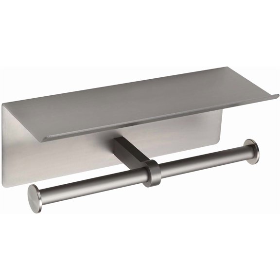 Brushed Nickel Toilet Paper Roll Holder with Shelf Wall Mounted for Bathroom (Brushed Nickel, Double Head)