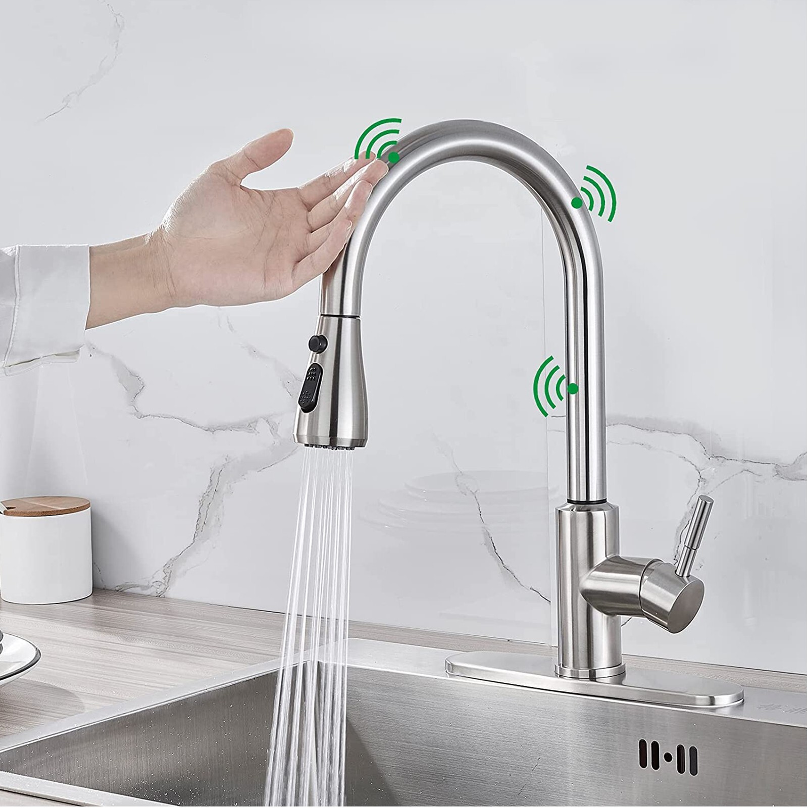 Brushed Nickel Touch Sensor Kitchen Faucet Pull Down Sprayer Sink Mixer ...