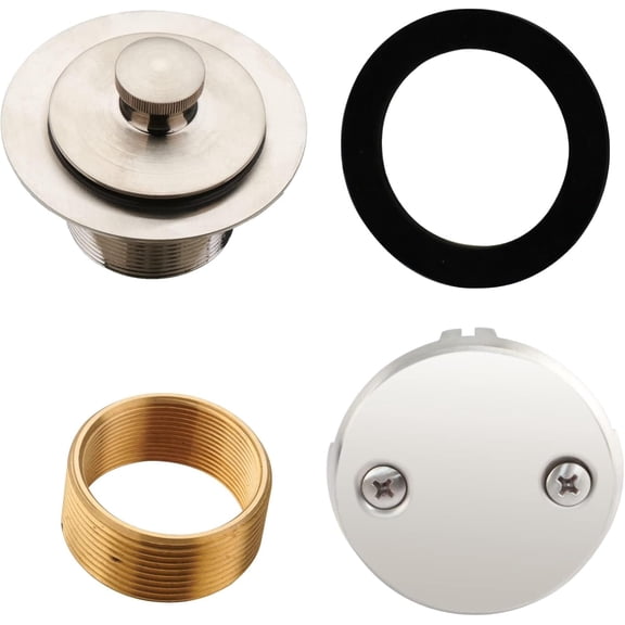 Brushed Nickel Tub Drain Lift &Turn Tub Trim Set with Two-Hole Overflow Faceplate Conversion Kit Assembly, Bathtub Drain Replacement Trim Kit and Universal Fine/Coarse Thread