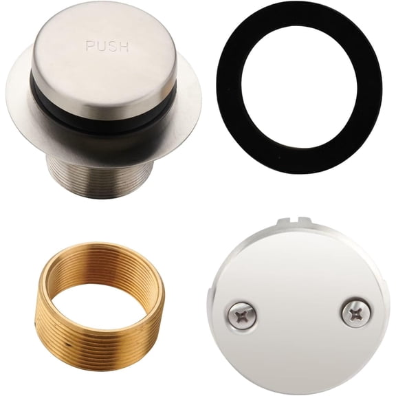 Brushed Nickel Tub Drain Tip-Toe Trim Set Conversion Kit Assembly, Bathtub Replacement with 2-Hole Overflow Faceplate and Universal Fine/Coarse Thread,