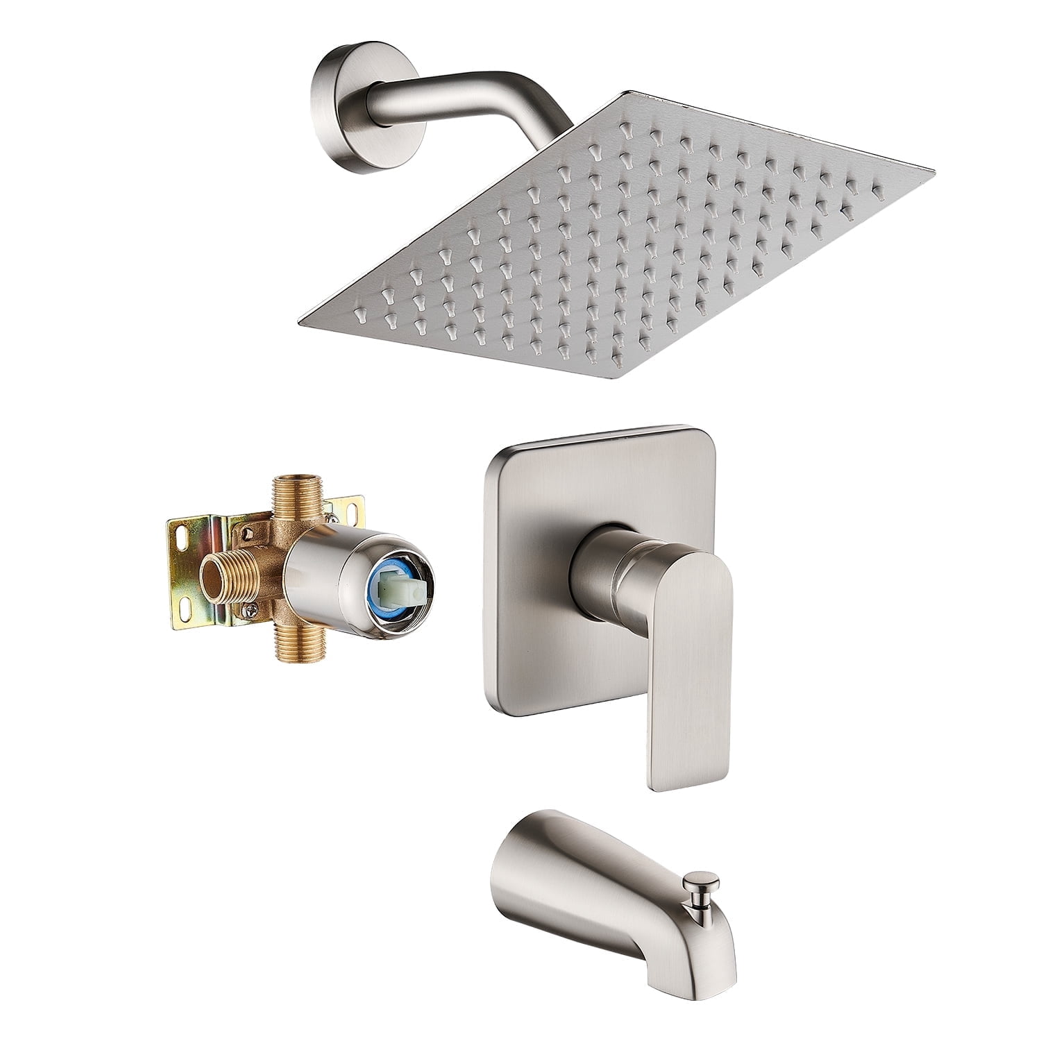 Brushed Nickel Tub Shower Faucet Set Complete with 8-Inch Rainfall Shower Head and Tub Spout Included Shower Valve Tub Shower Trim Kit Brushed Nickel