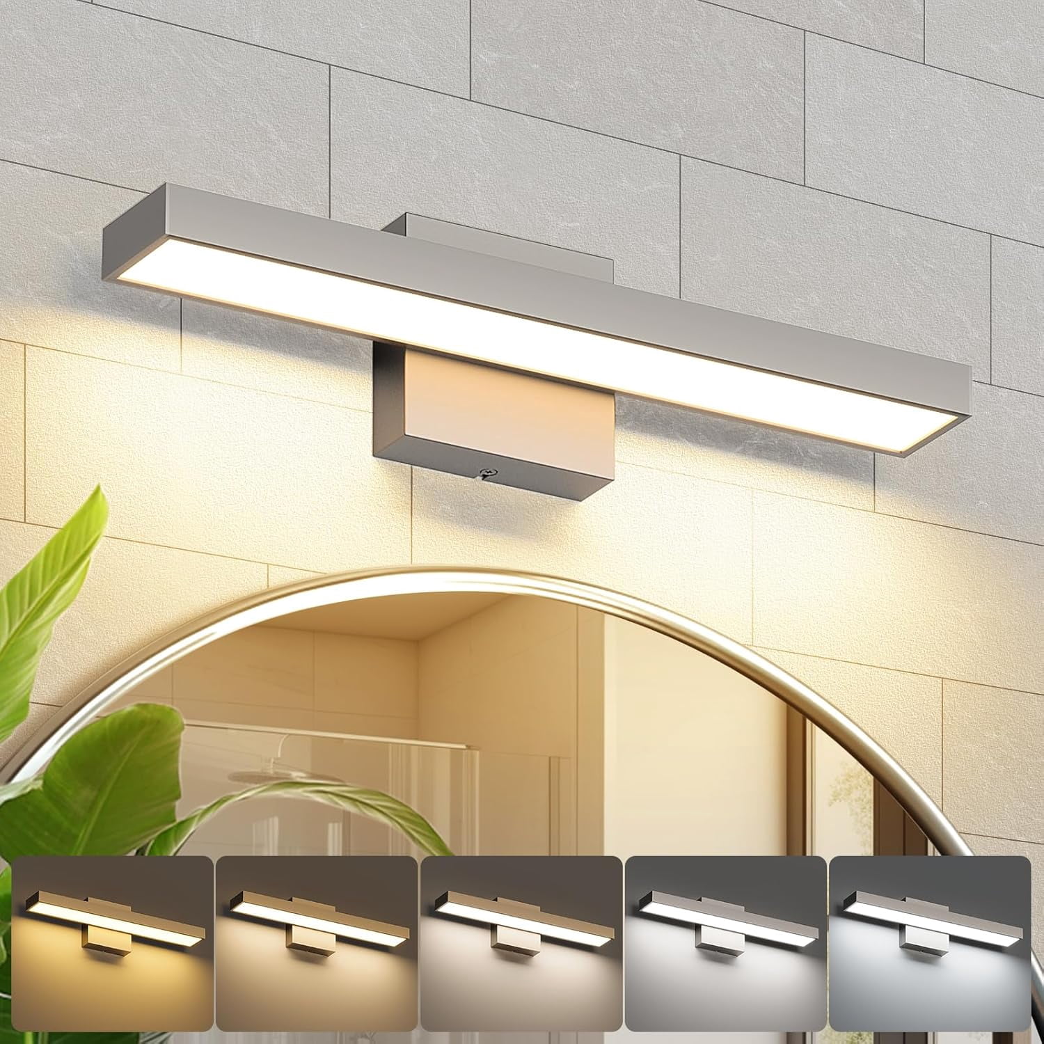 Brushed Nickel Vanity Light for Bathroom 5CCT Dimmable Modern Bathroom Lighting Fixture Over Mirror 16.53 inch Bath Vanity Lights Bar
