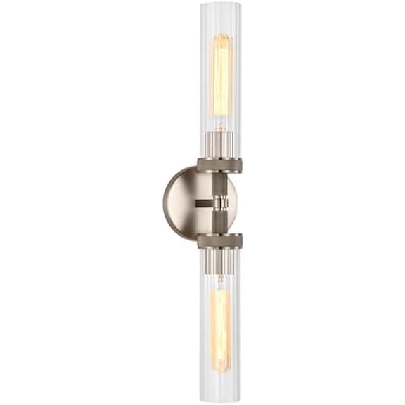 Brushed Nickel Vanity Lights 2-Light Hardwired Bathroom Light Fixtures with Rippled Glass Shades and Textured Metal Body, Chrome Wall Sconces for Over Mirror or Hallway$$Tools & Hardware Other