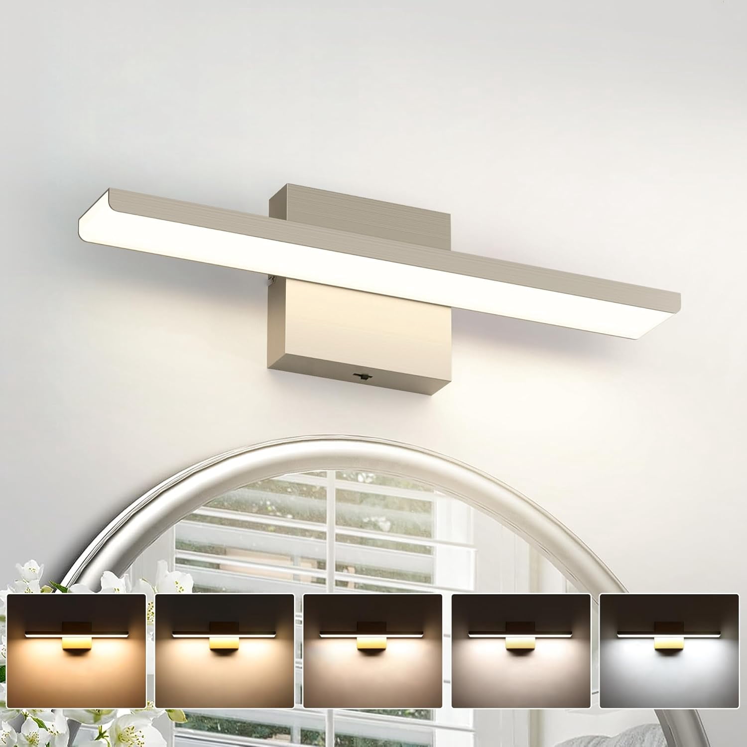 Brushed Nickel Vanity Lights for Bathroom Light Fixtures 5CCT Dimmable