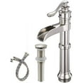 thumbnail image 1 of Brushed Nickel Vessel Sink Faucet Waterfall with Pop Up Drain Assembly and Single-Handle Hole Supply Hose Vanity Lavatory Bathroom Faucet Mixer Tap, 1 of 8
