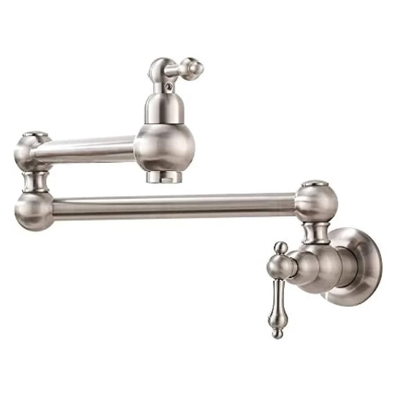 Brushed Nickel Wall Mount Pot Filler Commercial Wall Mount Kitchen Sink Faucet Folding Stretchable Single Hole Two Handles Tap
