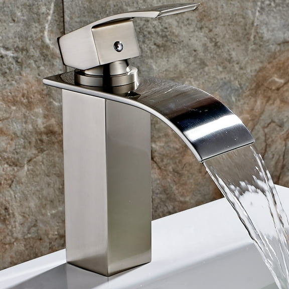 Brushed Nickel Waterfall Bathroom Faucet - Single Handle Single Hole Modern Vanity Sink Faucet