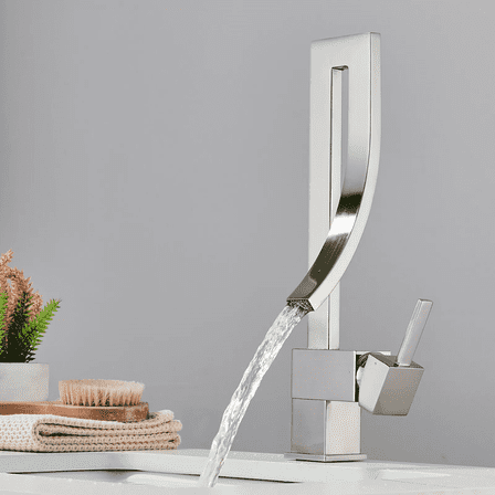 Brushed Nickel Waterfall Bathroom Sink Faucet Vanity Mixer 1 Hole Single Handle