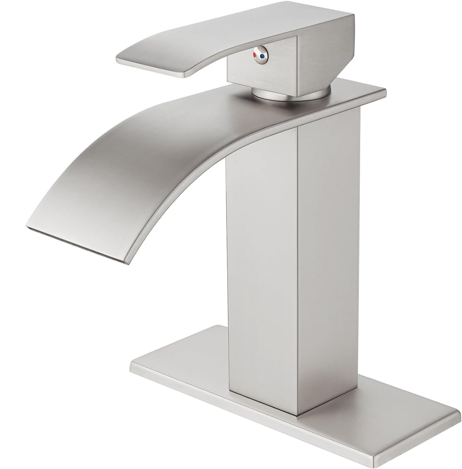 "Single Handle Brushed Nickel Waterfall Bathroom Vanity Sink Faucet ...