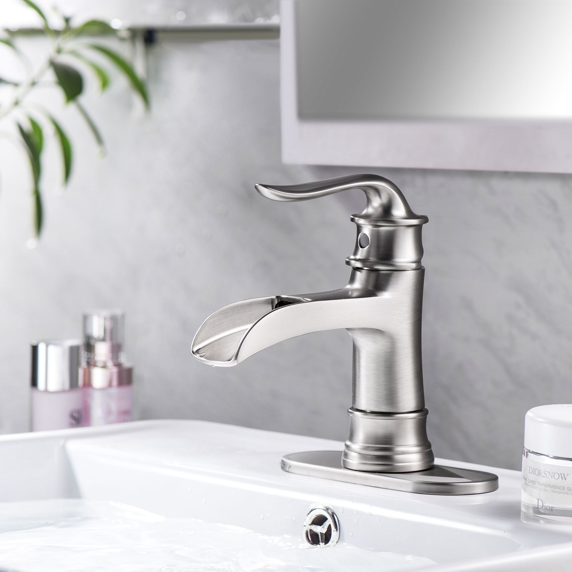 Brushed Nickel Single Handle Waterfall Bathroom Faucet
