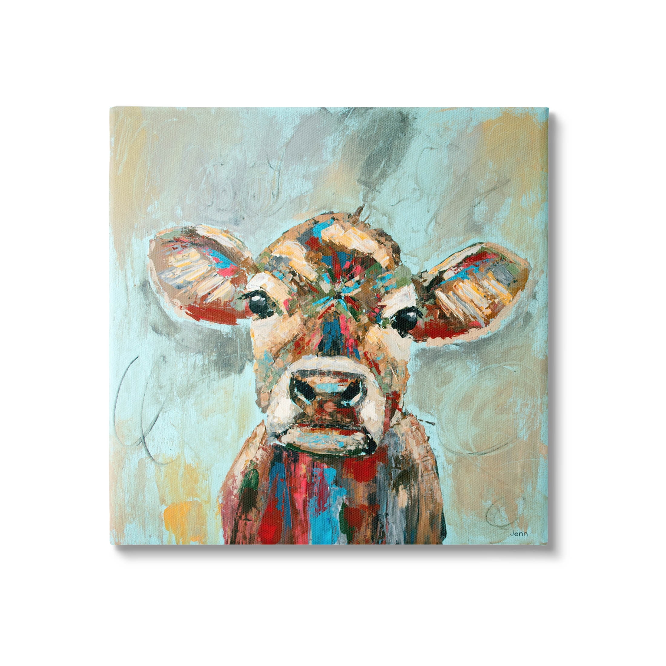 Brushed Painting Cow Animal Animals & Insects Painting Gallery Wrapped Canvas Print Wall Art