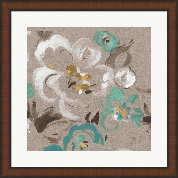 Brushed Petals II Teal by Pela, Framed Wall Art, 19.75W x 19.75H